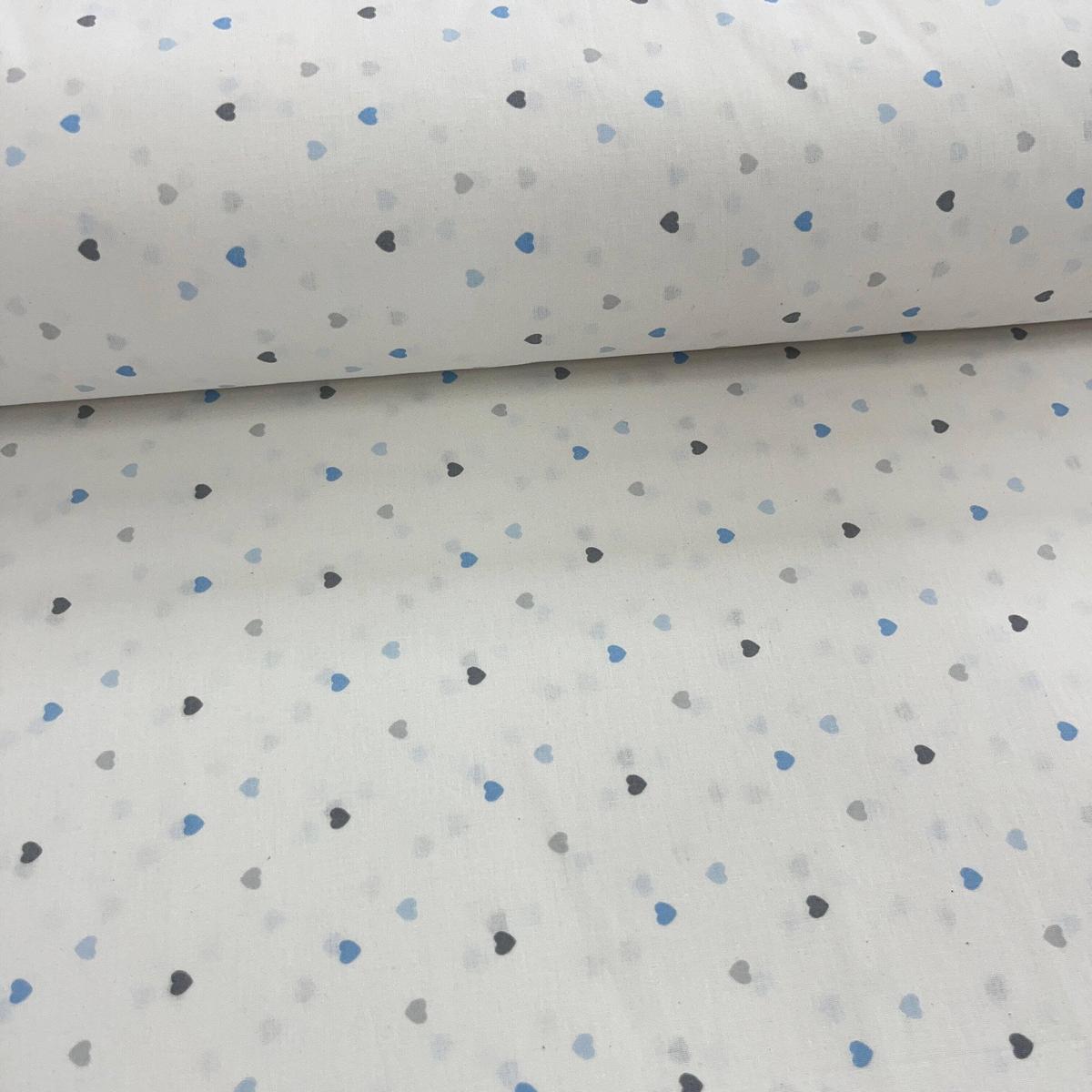 Tissu Popeline de Coton 240cm - Petits Coeurs Bleu - MyTissus pour Déco et Mode - Boutique MyTissus Marckolsheim Alsace