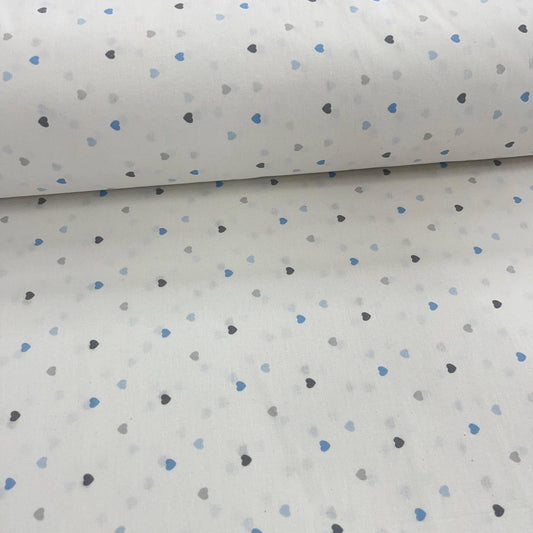 Tissu Popeline de Coton 240cm - Petits Coeurs Bleu - MyTissus pour Déco et Mode - Boutique MyTissus Marckolsheim Alsace