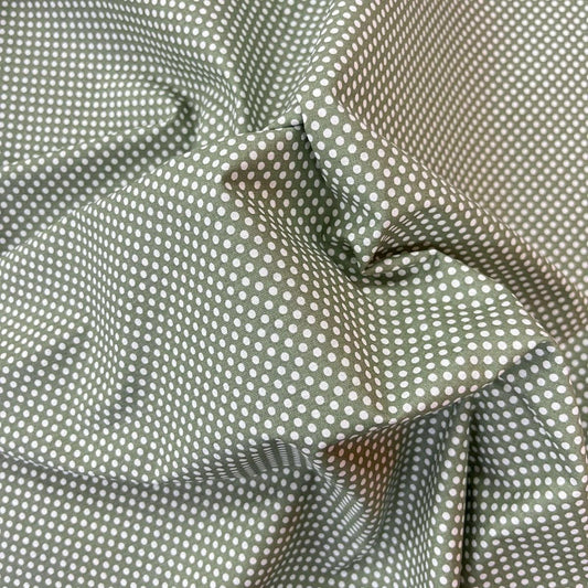 Tissu Popeline de Coton 240cm - Petits Pois Vert Olive - MyTissus pour Déco et Mode - Boutique MyTissus Marckolsheim Alsace