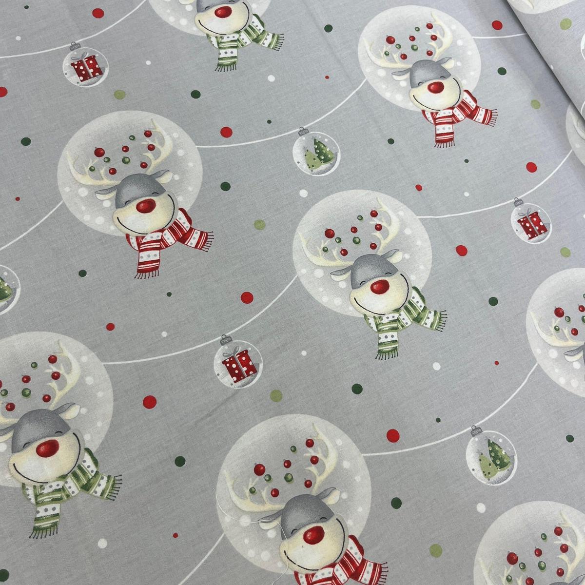 Tissu Popeline de Coton 240cm - Rennes Noël Fond Gris - MyTissus pour Déco et Mode - Boutique MyTissus Marckolsheim Alsace
