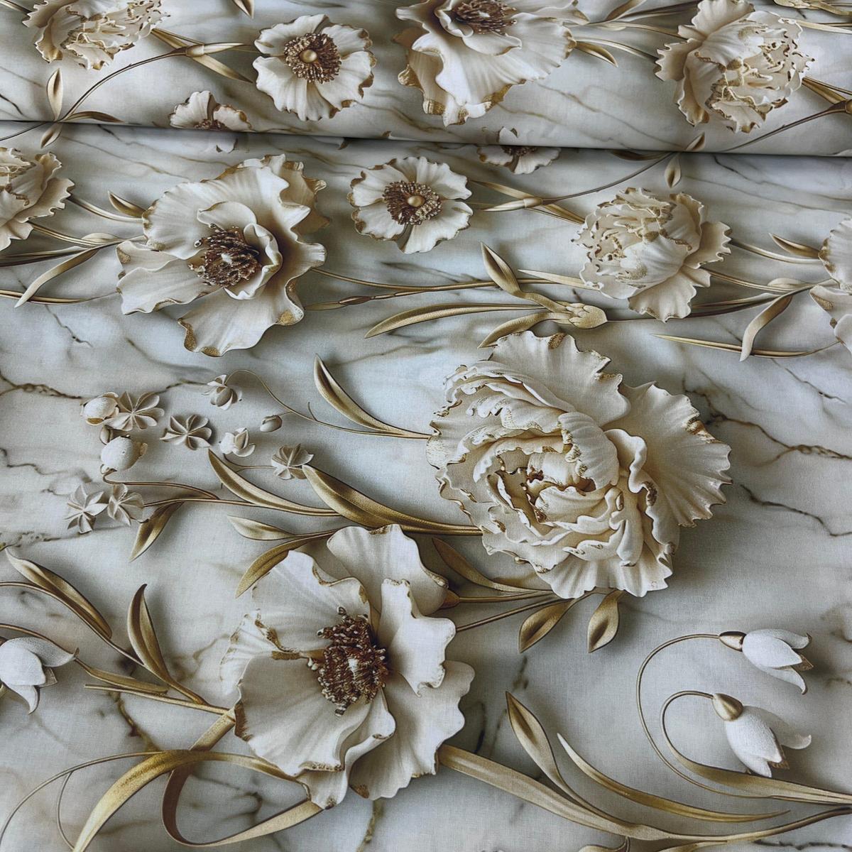 Tissu Popeline de Coton 240cm - Roses Arty Style Marbre - MyTissus pour Déco et Mode - Boutique MyTissus Marckolsheim Alsace