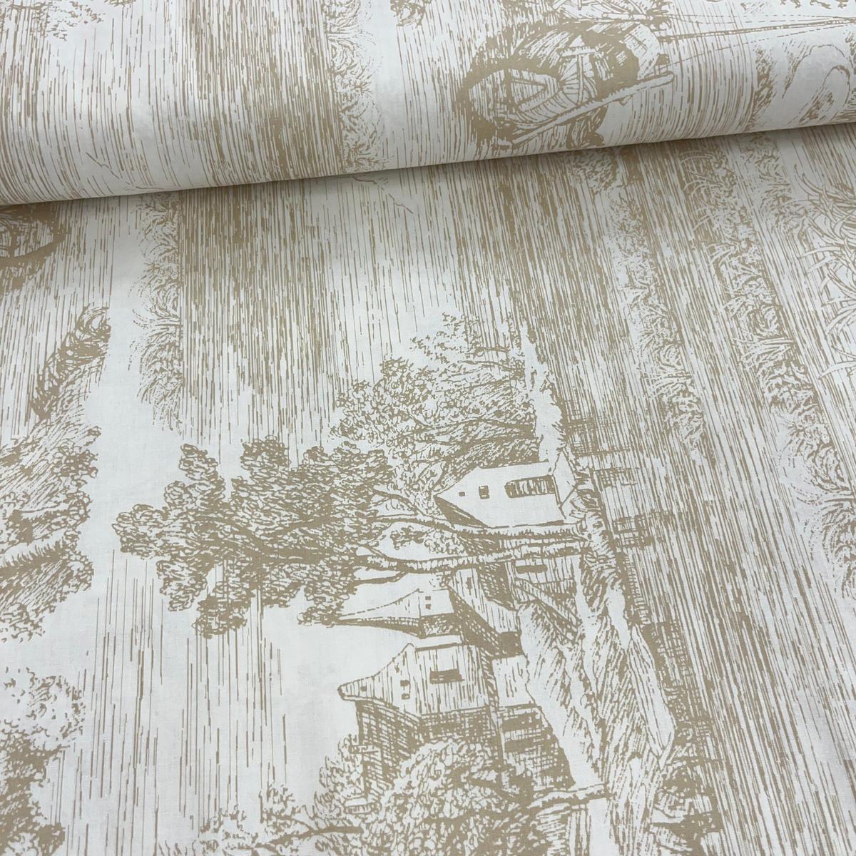 Tissu Popeline de Coton 240cm - Style Toile de Jouy Rétro - MyTissus pour Déco et Mode - Boutique MyTissus Marckolsheim Alsace