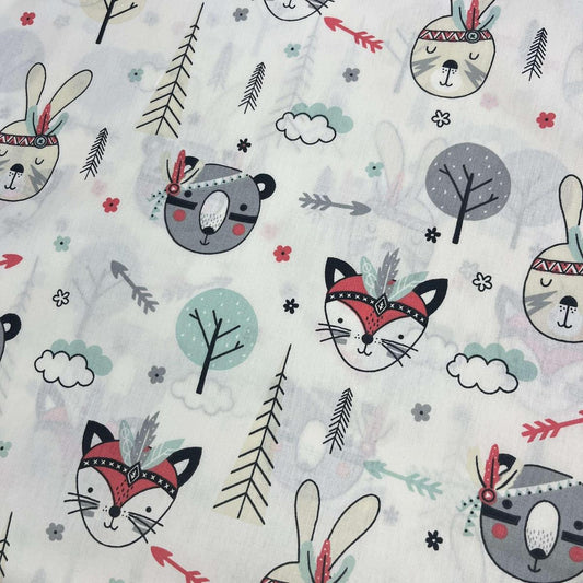 Tissu Popeline de Coton 240cm - Têtes Animaux de la Forêt - MyTissus pour Déco et Mode - Boutique MyTissus Marckolsheim Alsace