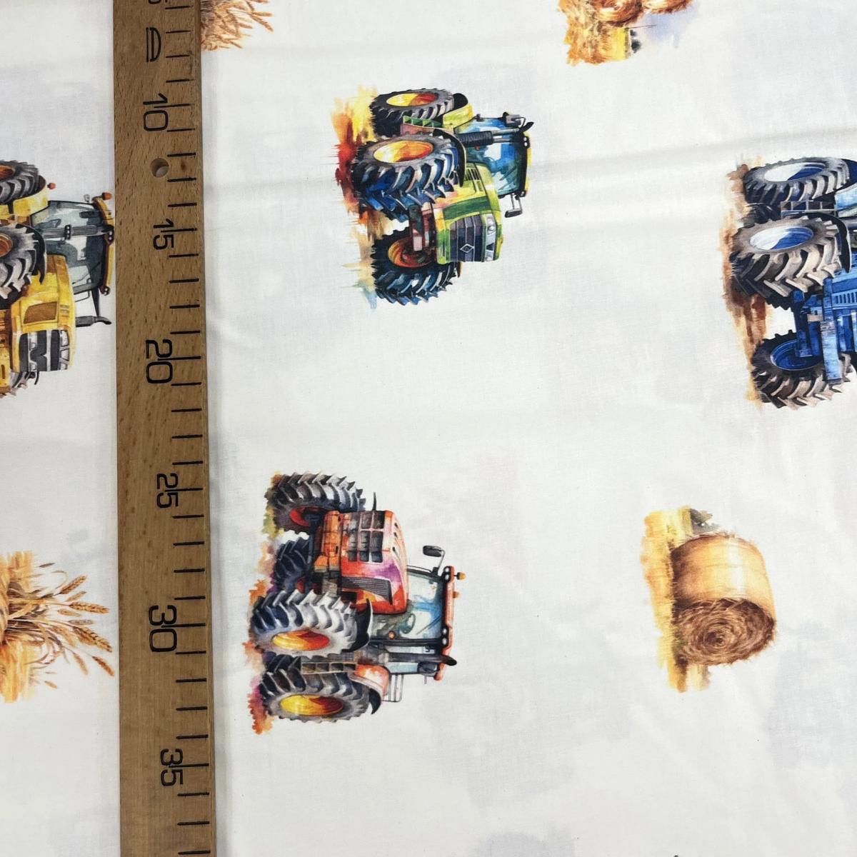 Tissu Popeline de Coton 240cm - Tracteurs & Bottes de Foin - MyTissus pour Déco et Mode - Boutique MyTissus Marckolsheim Alsace