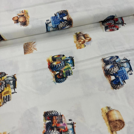 Tissu Popeline de Coton 240cm - Tracteurs & Bottes de Foin - MyTissus pour Déco et Mode - Boutique MyTissus Marckolsheim Alsace