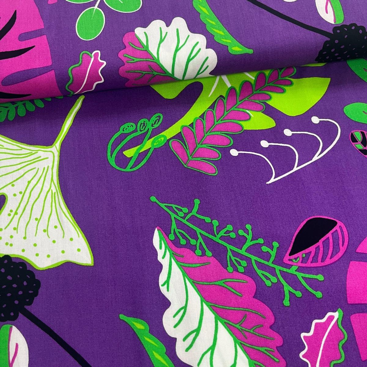 Tissu Viscose Premium - Feuillages Violet pour Déco et Mode - Boutique MyTissus Marckolsheim Alsace