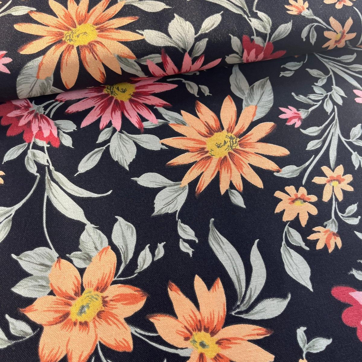 Toile Déperlante Premium - Fleurs Peace & Love pour Déco et Mode - Boutique MyTissus Marckolsheim Alsace