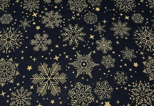 Toile Déperlante Premium - Flocons de Neige Dorés Fond Noir pour Déco et Mode - Boutique MyTissus Marckolsheim Alsace