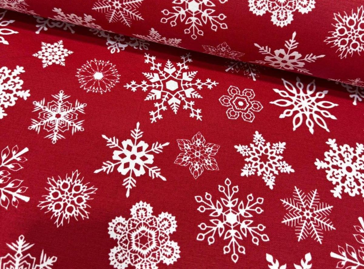 Toile Déperlante Premium - Flocons de Neige Fond Rouge pour Déco et Mode - Boutique MyTissus Marckolsheim Alsace