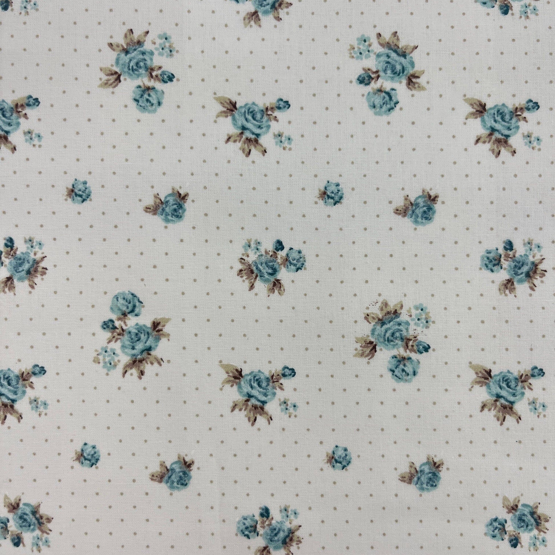 Coupon Patchwork Mytissus® - Bouquet Roses Vintage Bleu Tissu Coton MYTISSUS 
