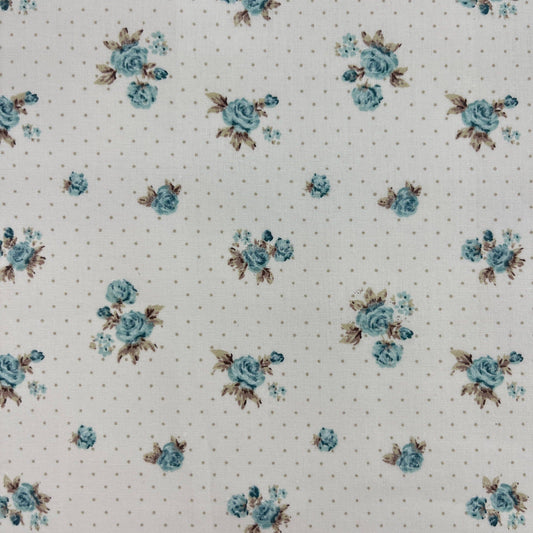 Coupon Patchwork Mytissus® - Bouquet Roses Vintage Bleu Tissu Coton MYTISSUS 
