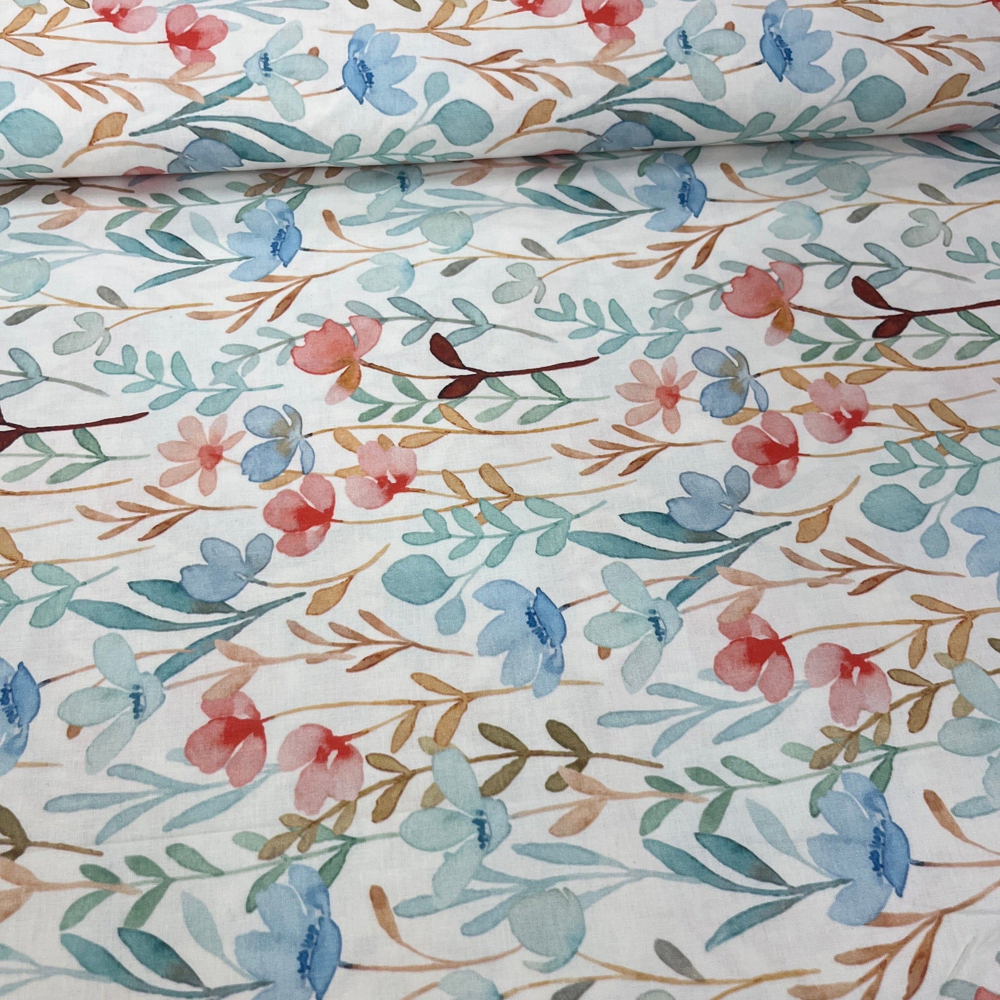 Popeline 100 % Coton Mytissus® - Aquarelle Bleu et Rose Tissu Coton MYTISSUS 