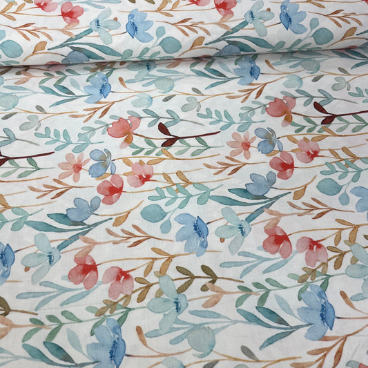 Popeline 100 % Coton Mytissus® - Aquarelle Bleu et Rose Tissu Coton MYTISSUS 