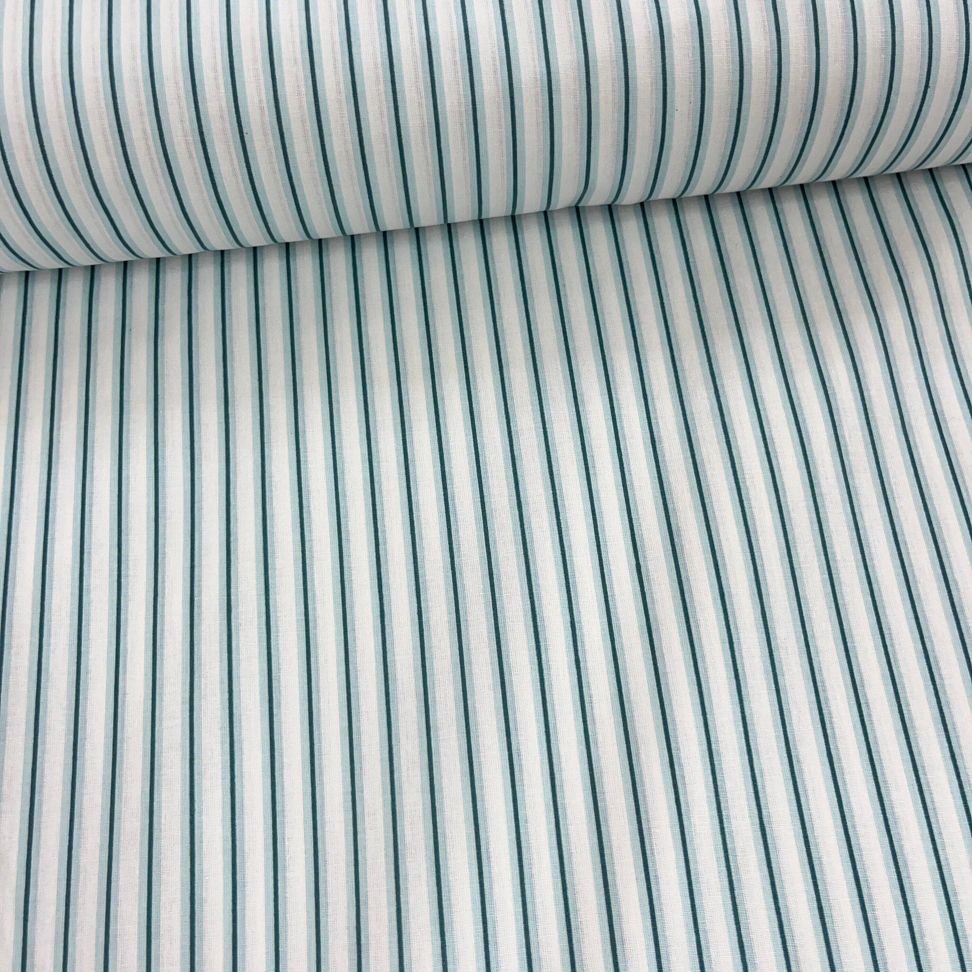 Popeline 100 % Coton Mytissus® - Fines Rayures Vertes Tissu Coton MYTISSUS 
