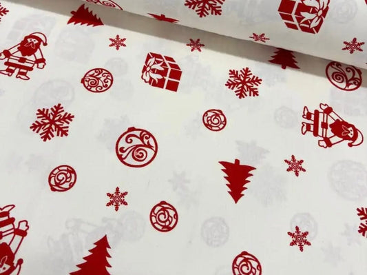 Popeline 100 % Coton Mytissus® - Motifs Noël Fond Blanc Tissu Coton MYTISSUS 