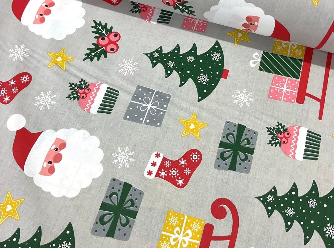 Popeline 100 % Coton Mytissus® - Motifs Noël Fond Gris Tissu Coton MYTISSUS 