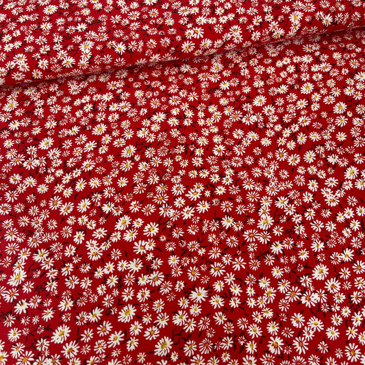 Popeline 100 % Coton Mytissus® - Petites Fleurs Fond Rouge Tissu Coton MYTISSUS 