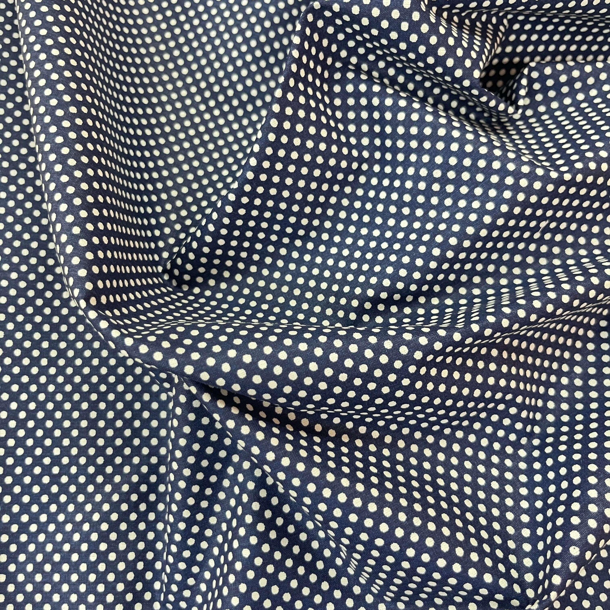 Popeline 100 % Coton Mytissus® - Petits Pois Bleu Marine - MYTISSUS