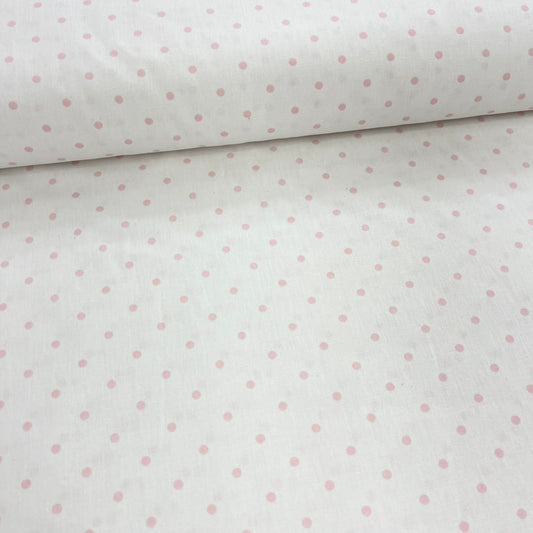 Popeline 100 % Coton Mytissus® - Petits Pois Roses Fond Blanc Tissu Coton MYTISSUS 