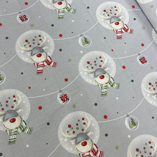 Popeline 100 % Coton Mytissus® - Renne Noël Gris Tissu Coton MYTISSUS 