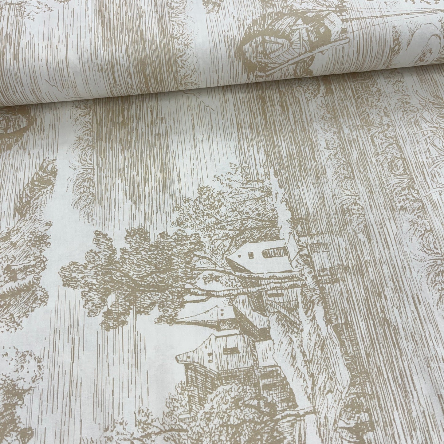 Popeline 100 % Coton Mytissus® - Village Français Style Jouy Tissu Coton MYTISSUS 