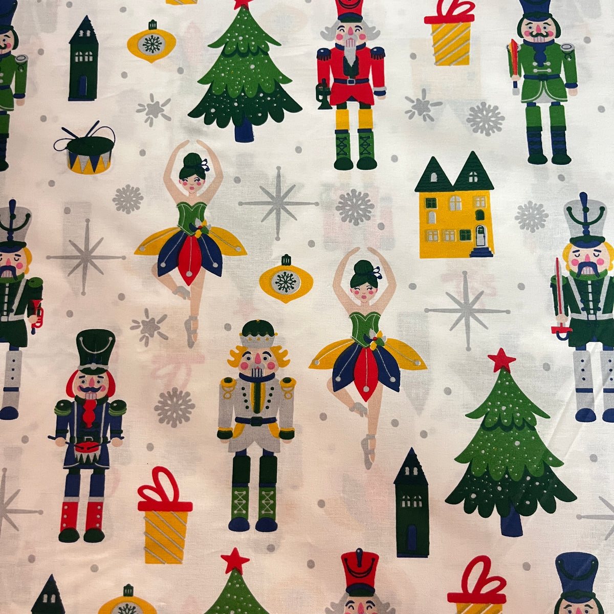 Tissu de Noël casse-noisette et ballerines, popeline de coton 240 cm, vue d'ensemble du motif - MyTissus