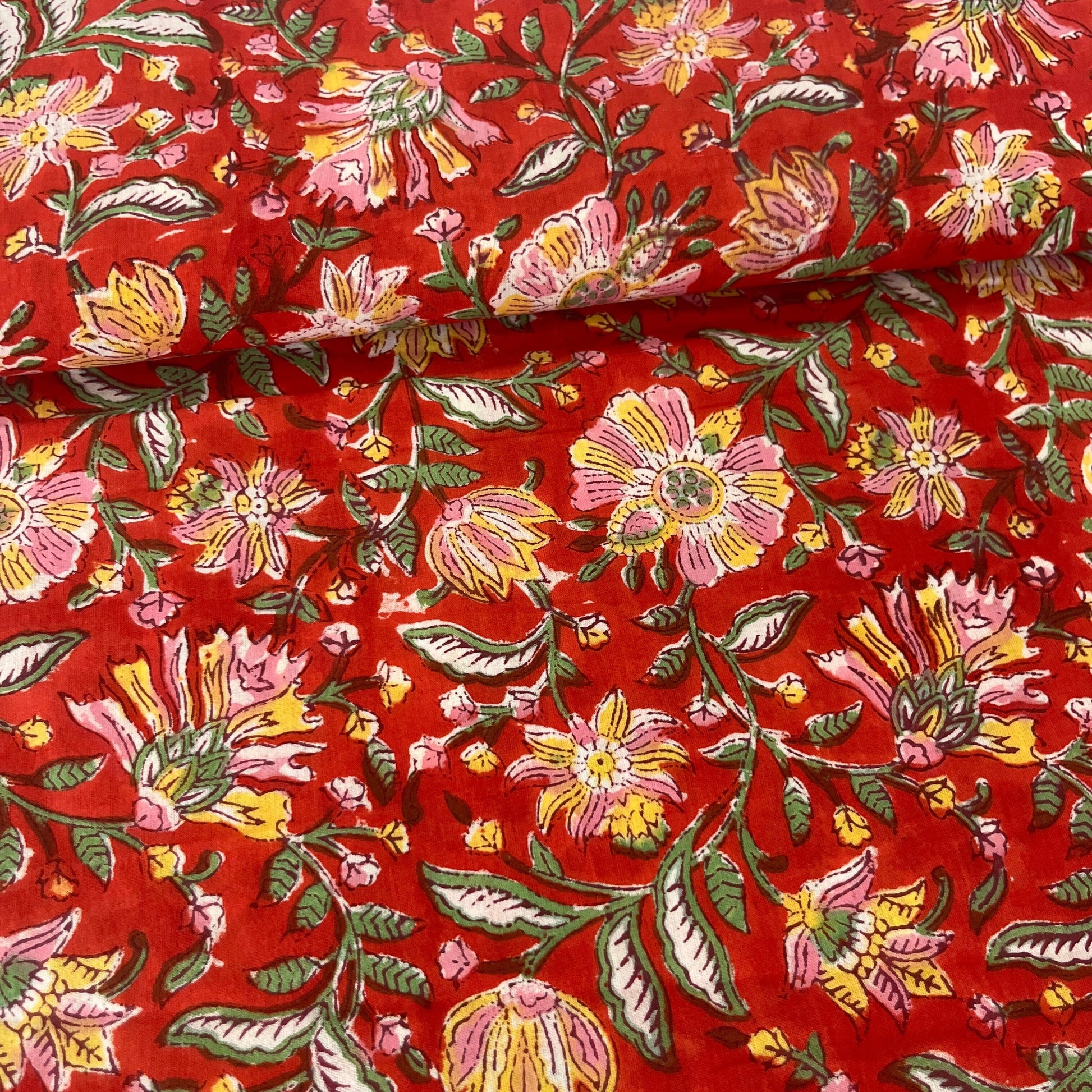 Sanganeri Fleuri Rouge - Teinture Main MYTISSUS 