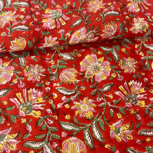 Sanganeri Fleuri Rouge - Teinture Main MYTISSUS 