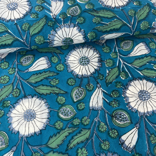 Sanganeri Vert et Bleu Canard - Teinture Main MYTISSUS 