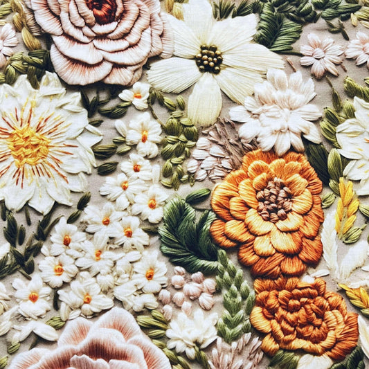 Tissu Coton 3D - Fleurs Brodés - MYTISSUS