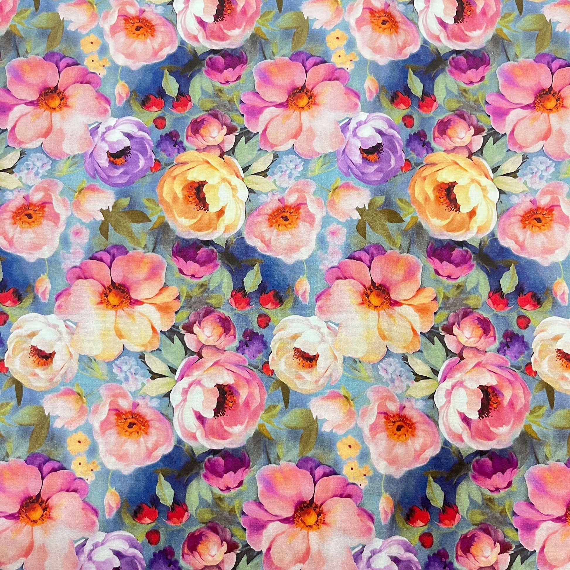 Tissu Coton 3D - Roses Anglaises Aquarelle - MYTISSUS