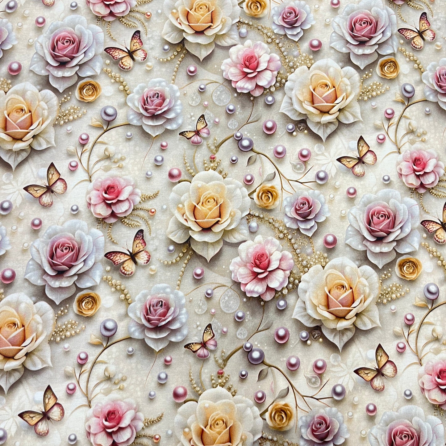 Tissu Coton 3D - Roses et Perles MYTISSUS 