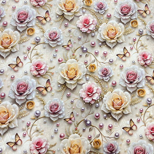 Tissu Coton 3D - Roses et Perles MYTISSUS 