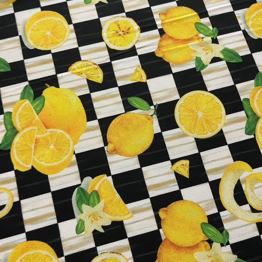 Tissu Impression Numérique - Citrons Damiers Tissu Ameublement MYTISSUS 