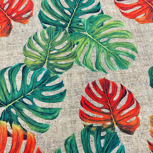 Tissu Impression Numérique - Grosses Feuilles sur Jute - MYTISSUS