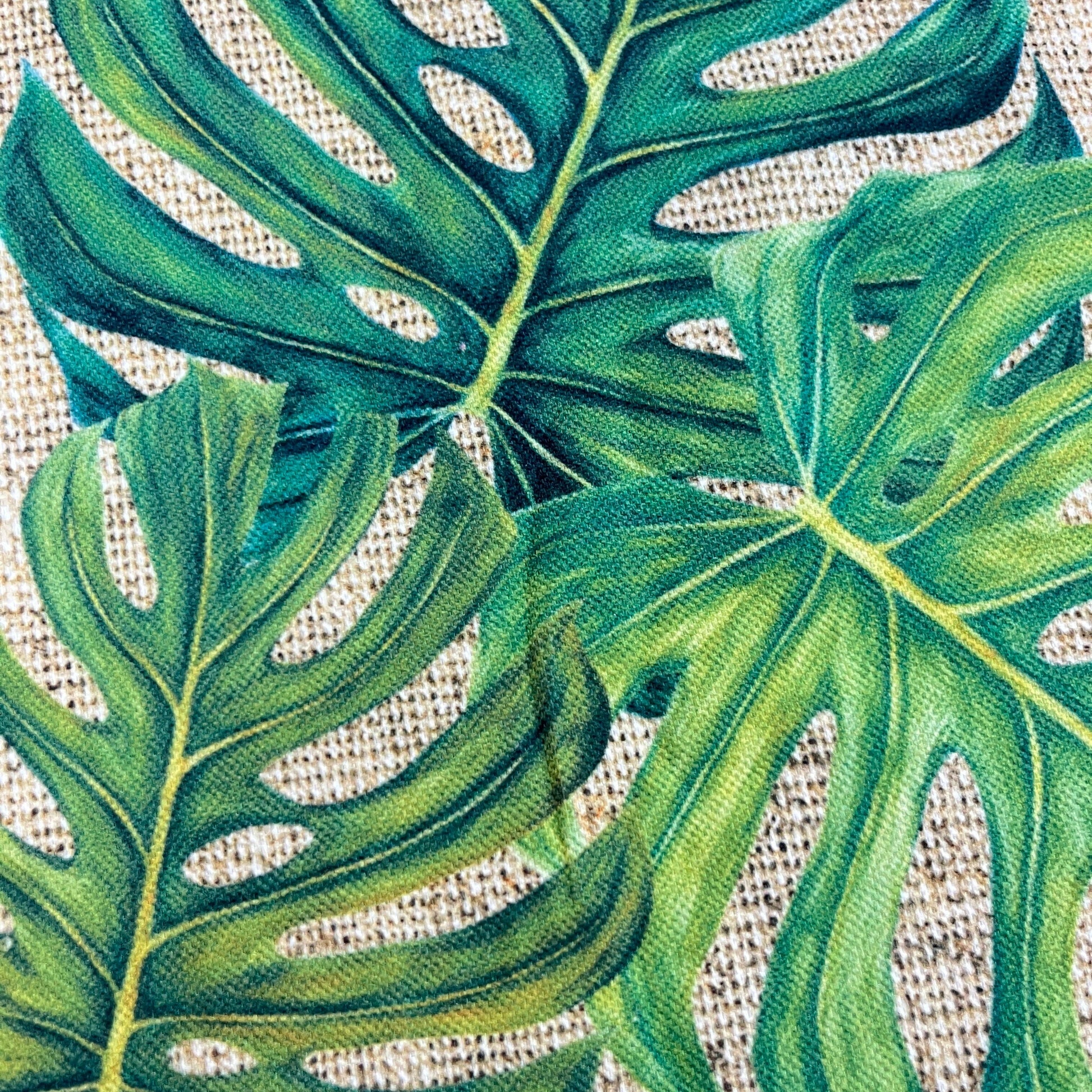 Tissu Impression Numérique - Grosses Feuilles sur Jute Tissu Ameublement MYTISSUS 