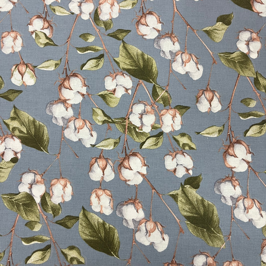 Tissu Popeline Coton 240cm — Capsules de Coton Botaniques Bleu Gris | Exclusivité MyTissus