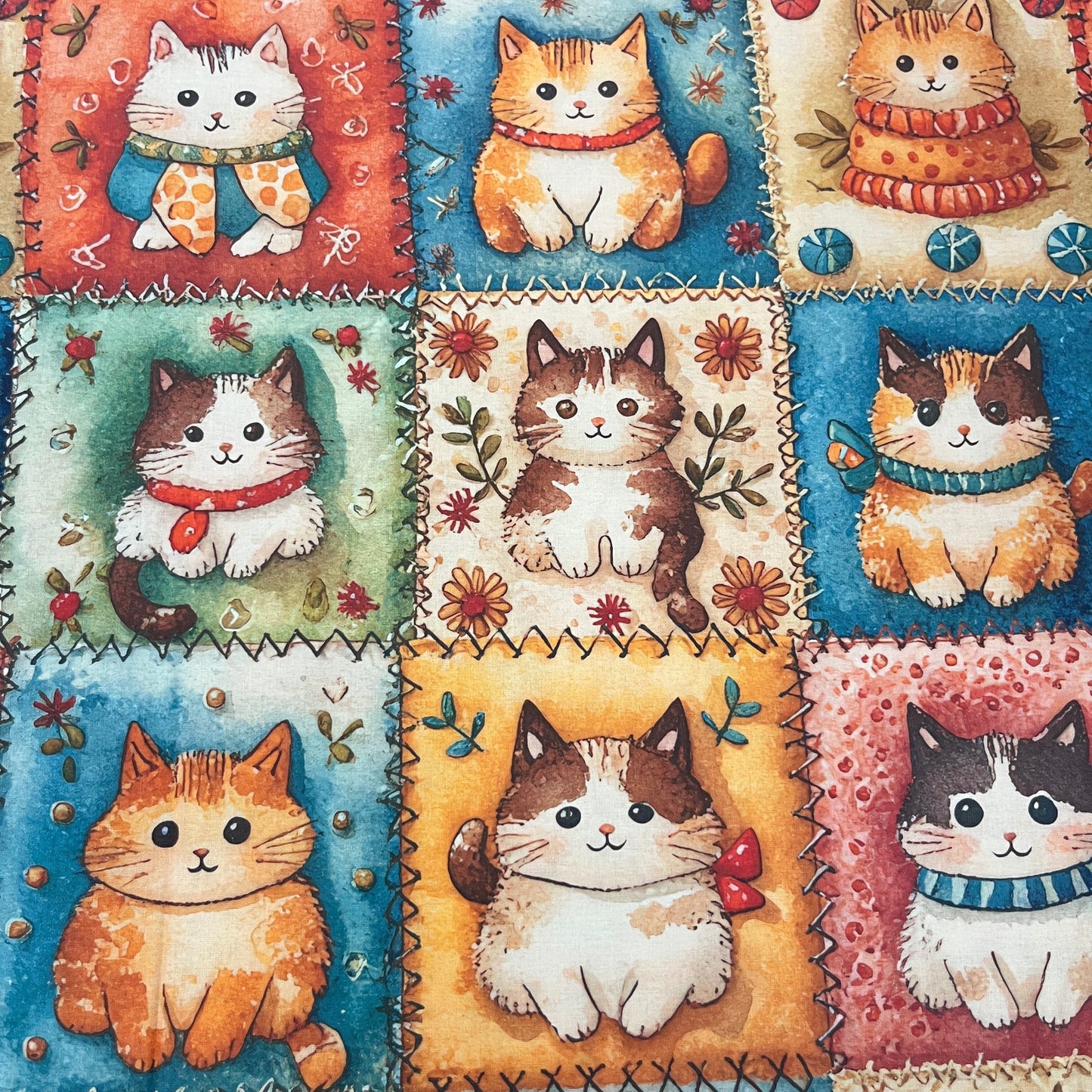 Tissu Popeline Coton 240cm — Chatons Aquarelle Patchwork Collection Câline | Exclusivité MyTissus