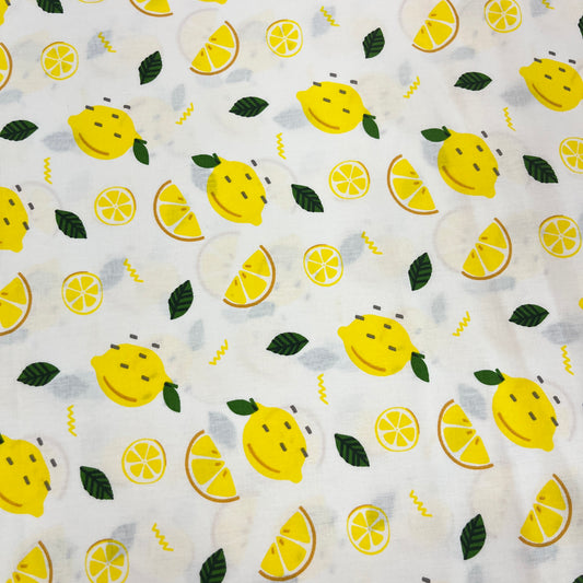 Tissu Popeline Coton 240cm — Citrons Ensoleillés Graphique Méditerranéen | Exclusivité MyTissus