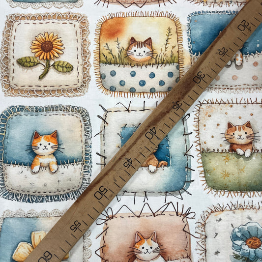 Tissu Popeline Coton 240cm — Coussins Chatons Vintage Douceur Cottagecore | Exclusivité MyTissus