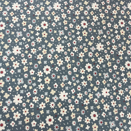 Tissu Popeline Coton 240cm — Fleurettes Blanches Fond Ardoise Élégance Nocturne | Exclusivité MyTissus
