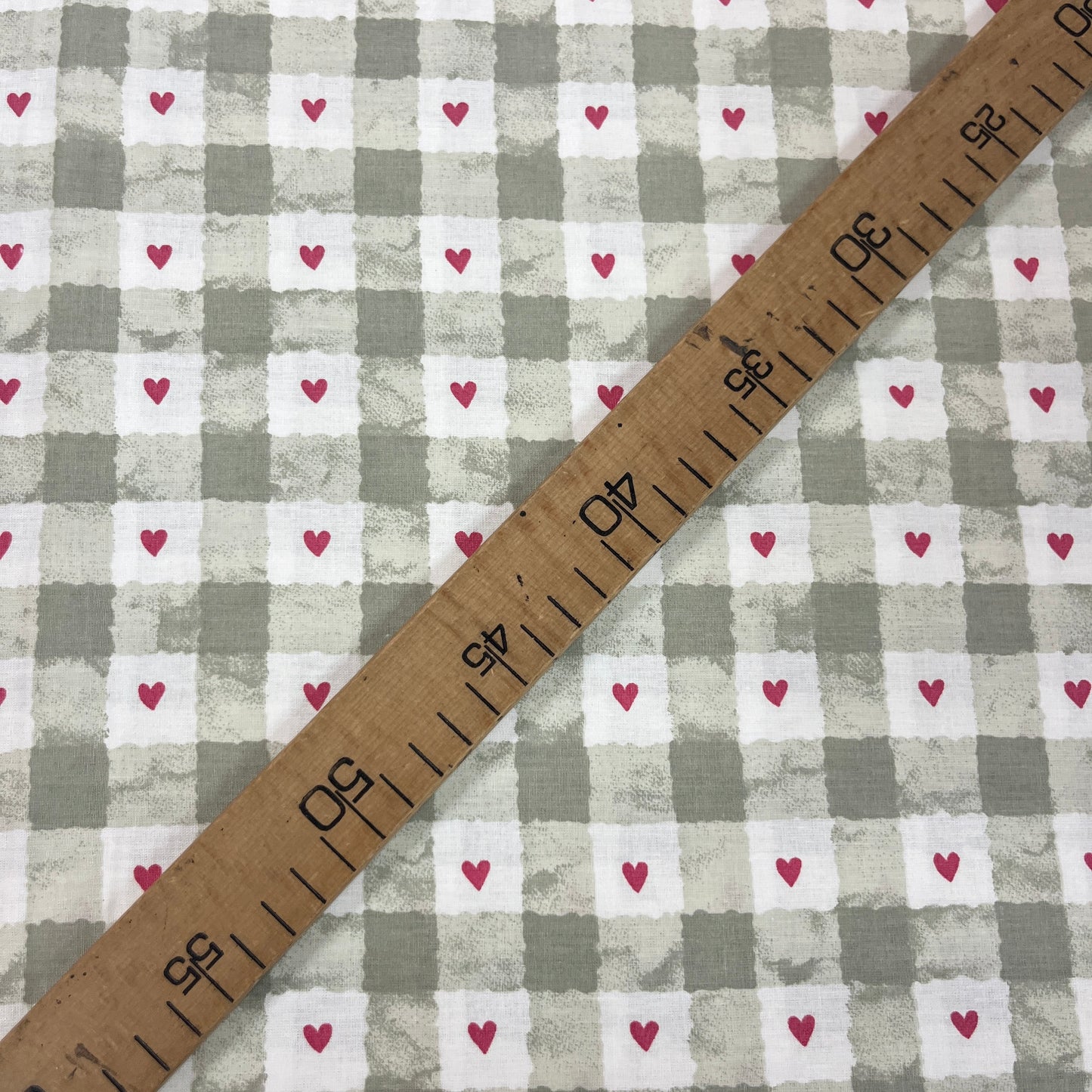 Tissu Popeline Coton 240cm — Vichy Cœurs Taupe & Bordeaux Campagne Chic | Exclusivité MyTissus