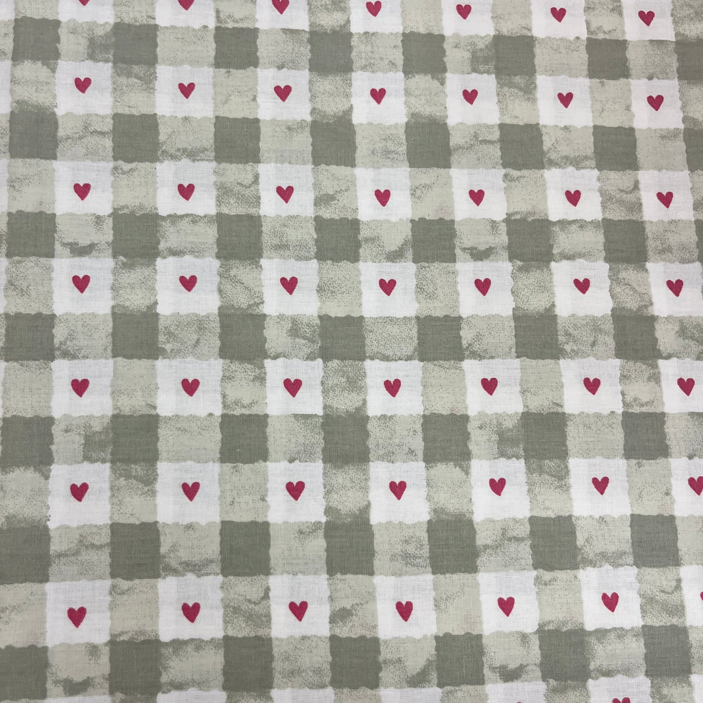 Tissu Popeline Coton 240cm — Vichy Cœurs Taupe & Bordeaux Campagne Chic | Exclusivité MyTissus
