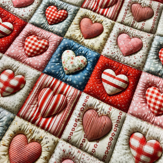 Tissu Alsacien au Metre — Coeurs Patchwork Effet 3D — Popeline 240cm | Exclusivité MyTissus