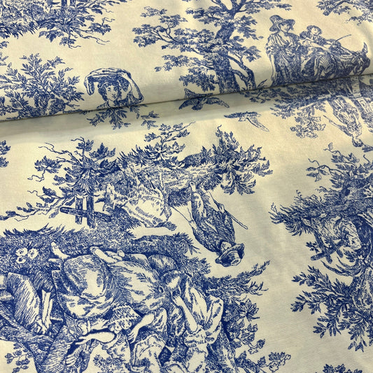 Toile Déperlante Premium - Style Jouy Bleu MYTISSUS 