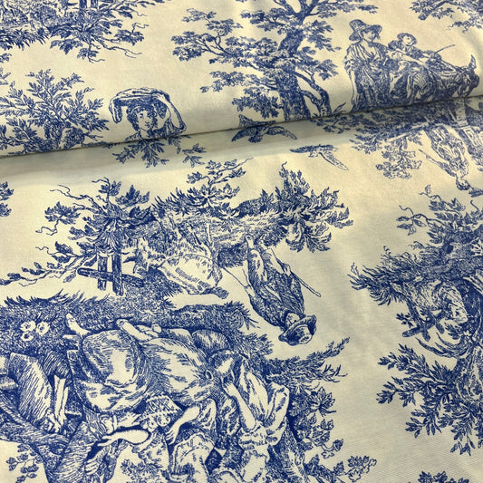 Toile Déperlante Premium - Style Jouy Bleu Tissu Ameublement MYTISSUS 