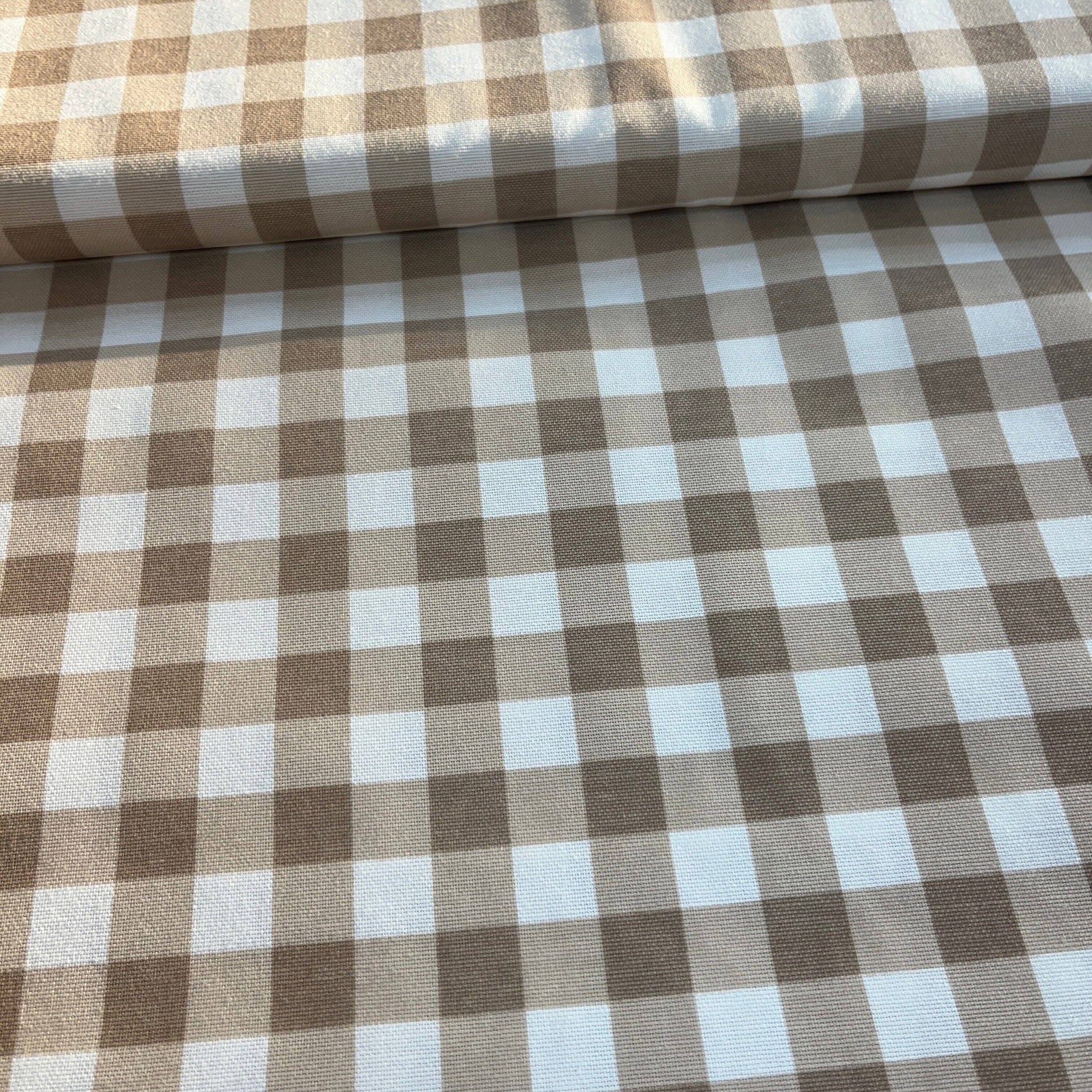 Toile Déperlante Premium - Vichy Beige Tissu Ameublement MYTISSUS 